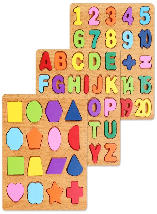 NASHRIO Alphabet Wooden Puzzles for Toddlers 3-5, Pack of 3 ABC, Number and Shape Puzzle, Preschool Educational Learning Toys with Puzzle Board & Letter Blocks for Girls Boys Ages 3 4 5 Years Old - Image 1